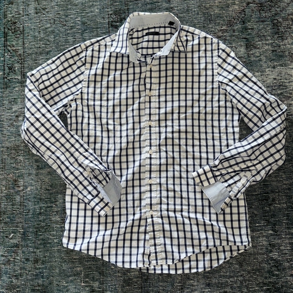 Esprit Collection Blue & White Plaid Button Down Collared Shirt